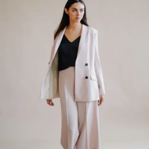 Soft Pastel Suit Paired With Black Top for Effortless Elegance