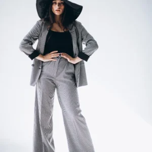 Boss Babe Vibes in Checkered Suit and Wide-Brim Hat