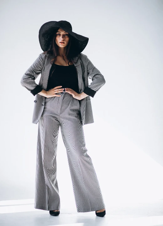 Boss Babe Vibes in Checkered Suit and Wide-Brim Hat