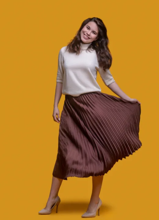 Elegant Pleated Midi Skirt with Soft Beige Knit Top