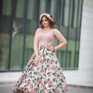 Romantic Pink Floral Gown for Elegant Daytime Events